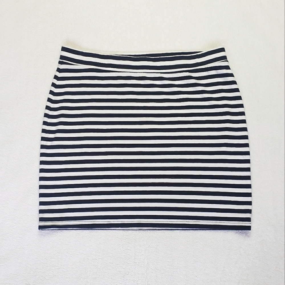 Divided, H&M Basic, Stretchy Bodycon Striped Mini Skirt, Large, Black & White
